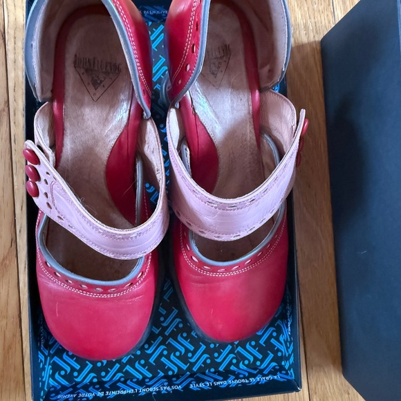 John Fluevog Shoes - John Fluevog red and pink button strap